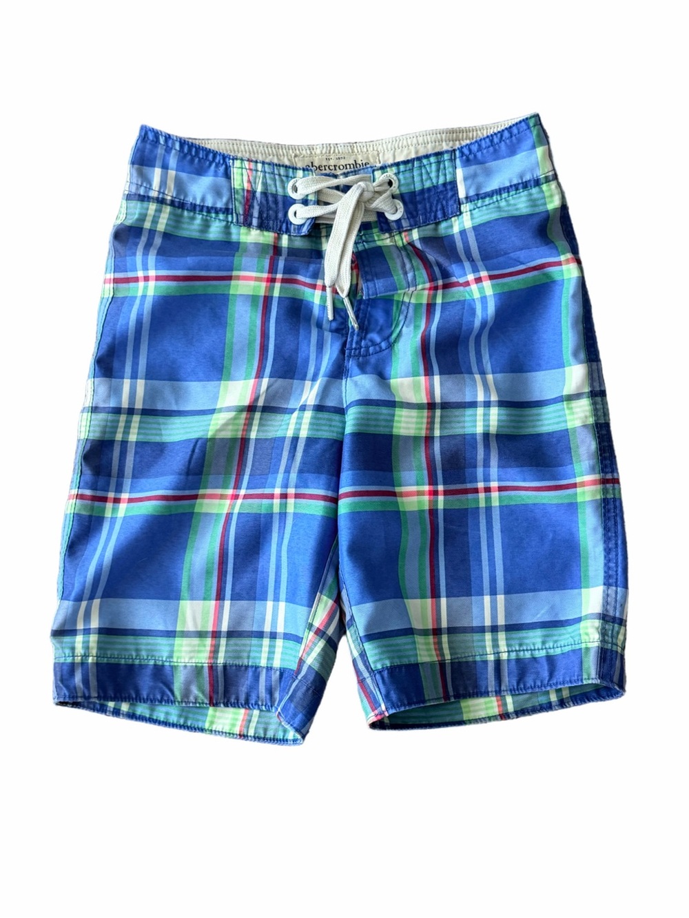 Abercrombie Kids Plaid Swim Board Shorts Blue Green Red Small